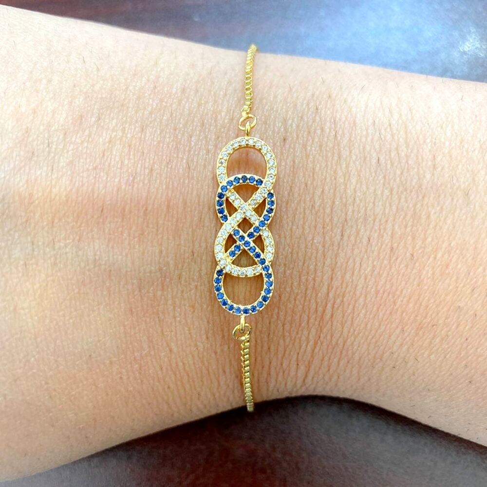 Gold and Rose Gold Plated Adjustable CZ Crystal Infinity Bracelet - Picture 3 of 5